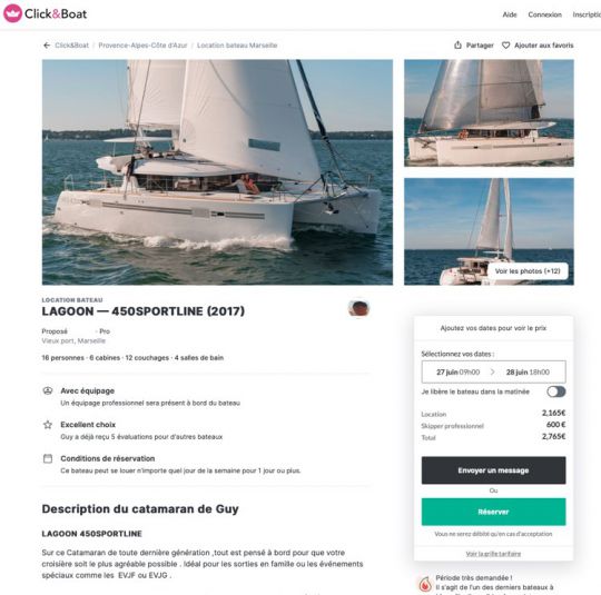Une annonce sur le site de Click&Boat