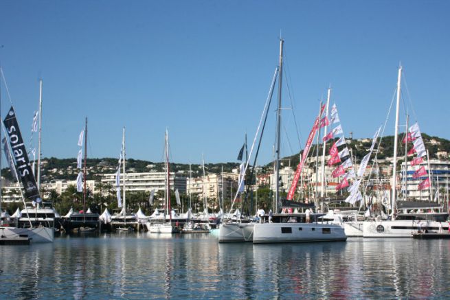 Catamaran at the Cannes Yachting Festival boat show