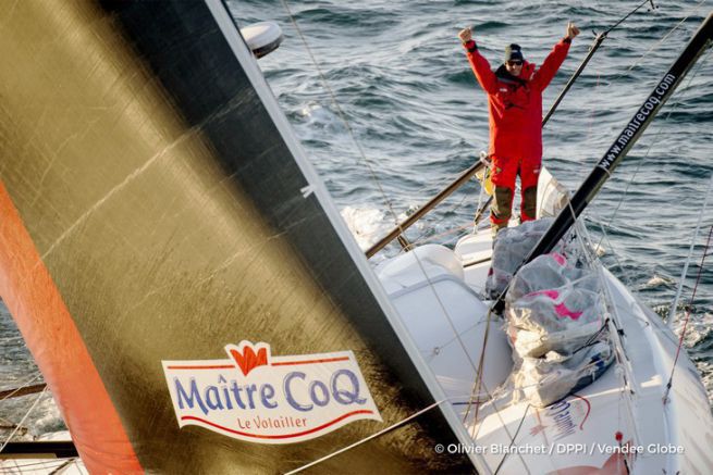 Jeremie Beyou, 3rd in the Vende Globe 2017 on his IMOCA Master Rooster