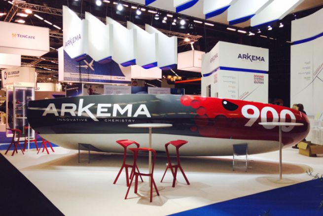 The Arkema Mini 6.50 during its presentation at the JEC World 2016