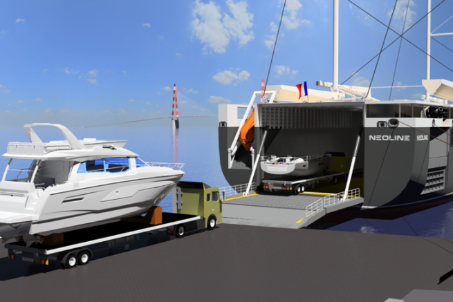Simulation of loading Bnteau boats on the Neoline ro-ro sailing ship