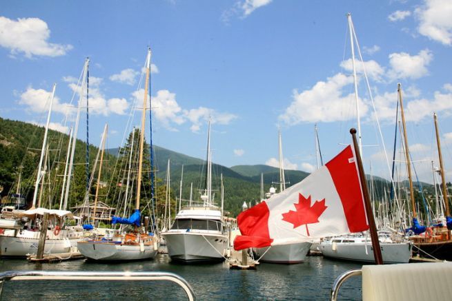 Canadian flag on a pleasure boat
