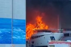 Yacht on fire at Ferretti